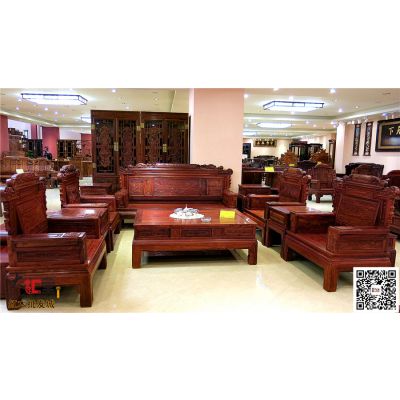 小叶红檀兰亭序沙发10件套大汇堂红木家具批发城